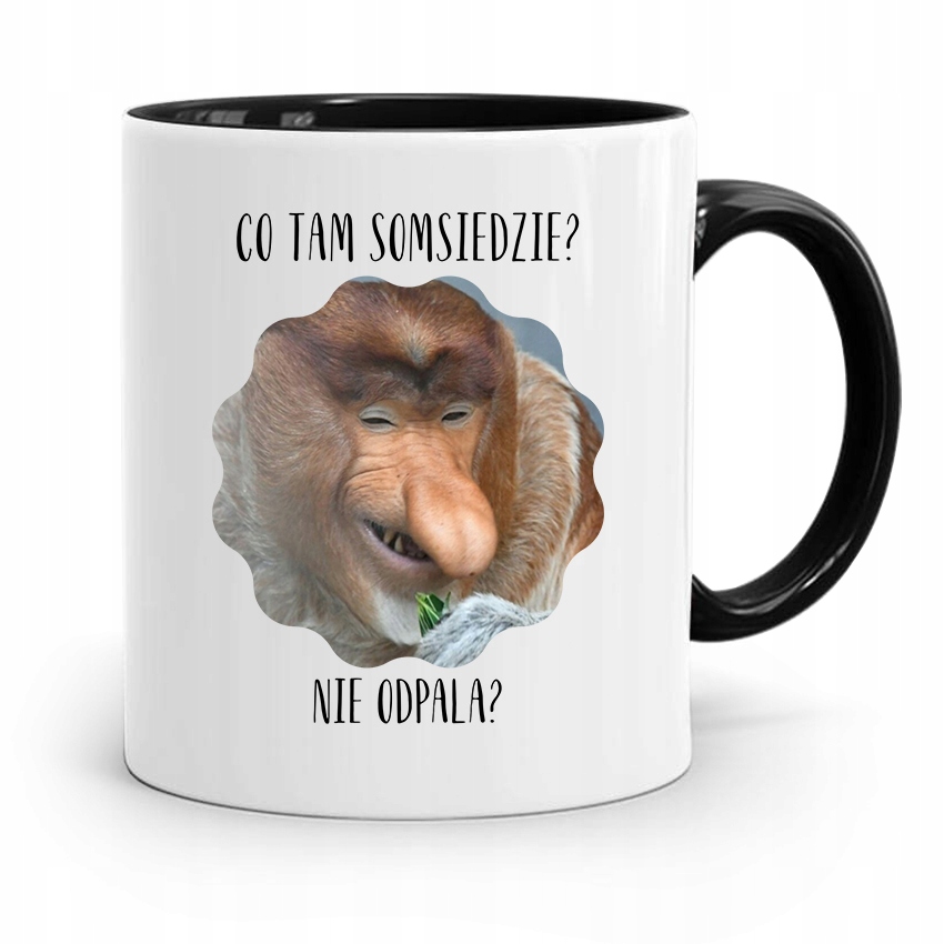 Kubek Czarny Nosacz Janusz Co Tam Somsiedzie Z Nadrukiem Ze Zdjęciem