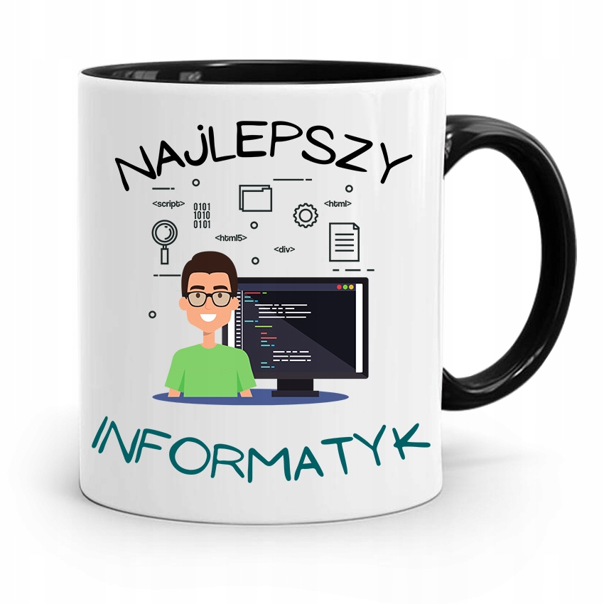 Kubek Czarny Informatyka Programisty Najlepszy Inf Z Nadrukiem Ze Zdjęciem