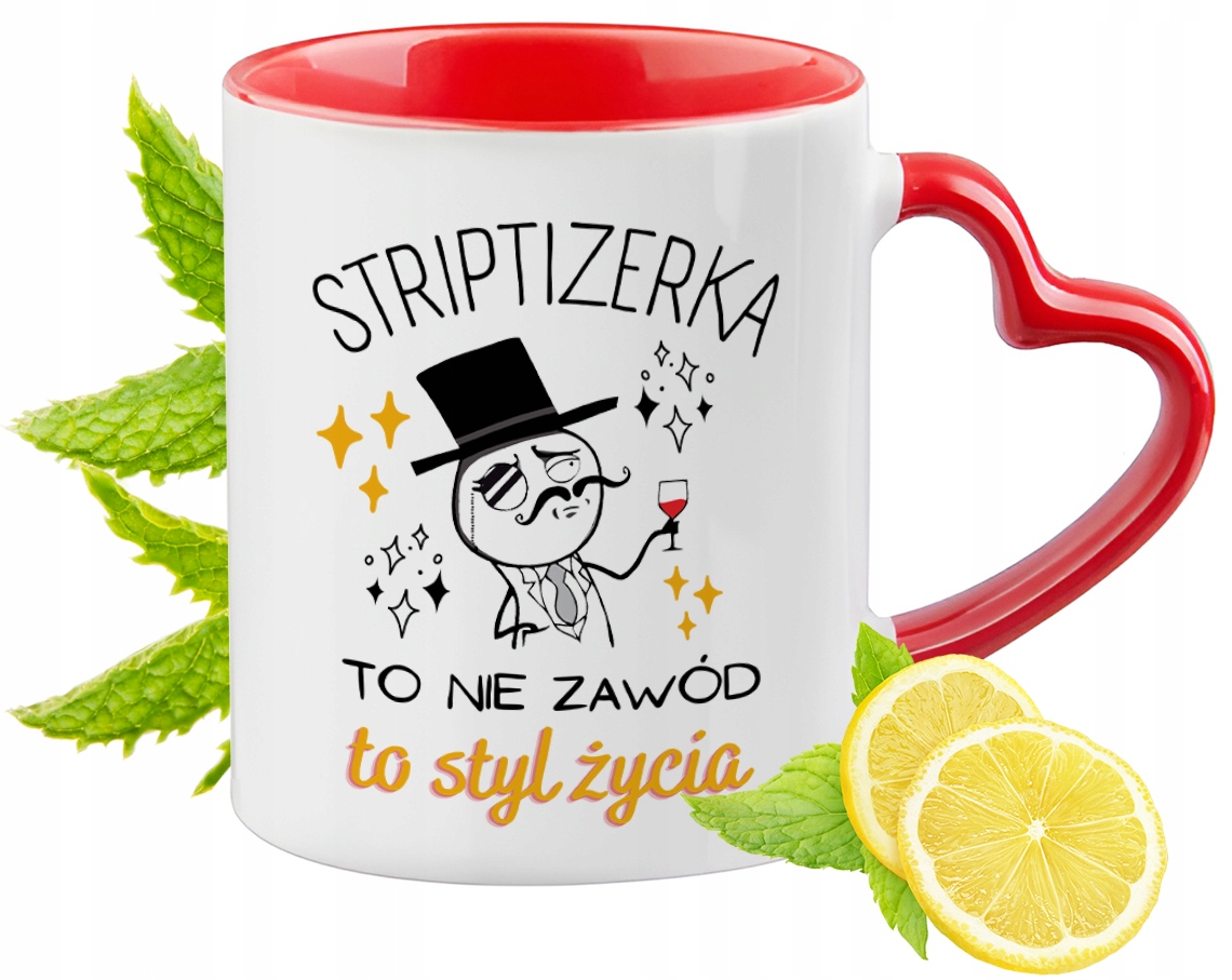 Kubek Czerwony Z Uszkiem W Kształcie Serca Dla Striptizerki Na Prezent