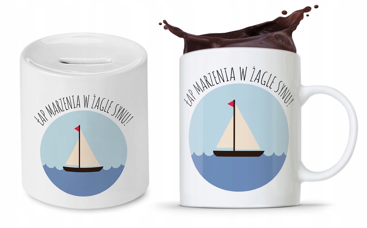 Zestaw Dla Syna Dziecka Prezent Kubek + Skarbonka Z Nadrukiem Ze Zdjęciem