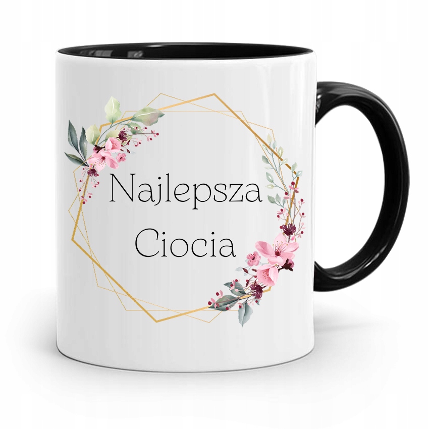 Kubek Czarny Prezent Dla Cioci Najlepsza Ciocia Z Nadrukiem Ze Zdjęciem