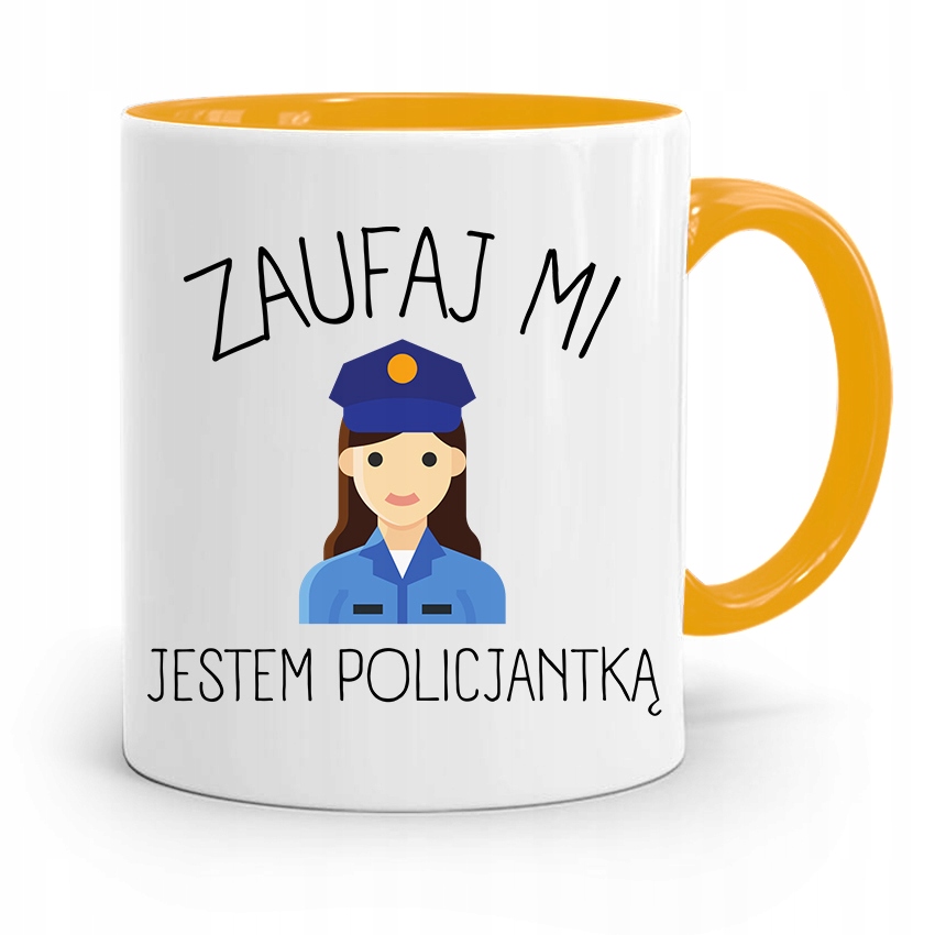 Kubek Żólty Dla Policjanta Policjantki Zaufaj Mi Z Nadrukiem Ze Zdjęciem