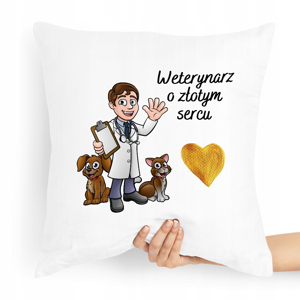 Poduszka Prezent Dla Weterynarza O Złotym Sercu Z Nadrukiem Ze Zdjęciem Z N