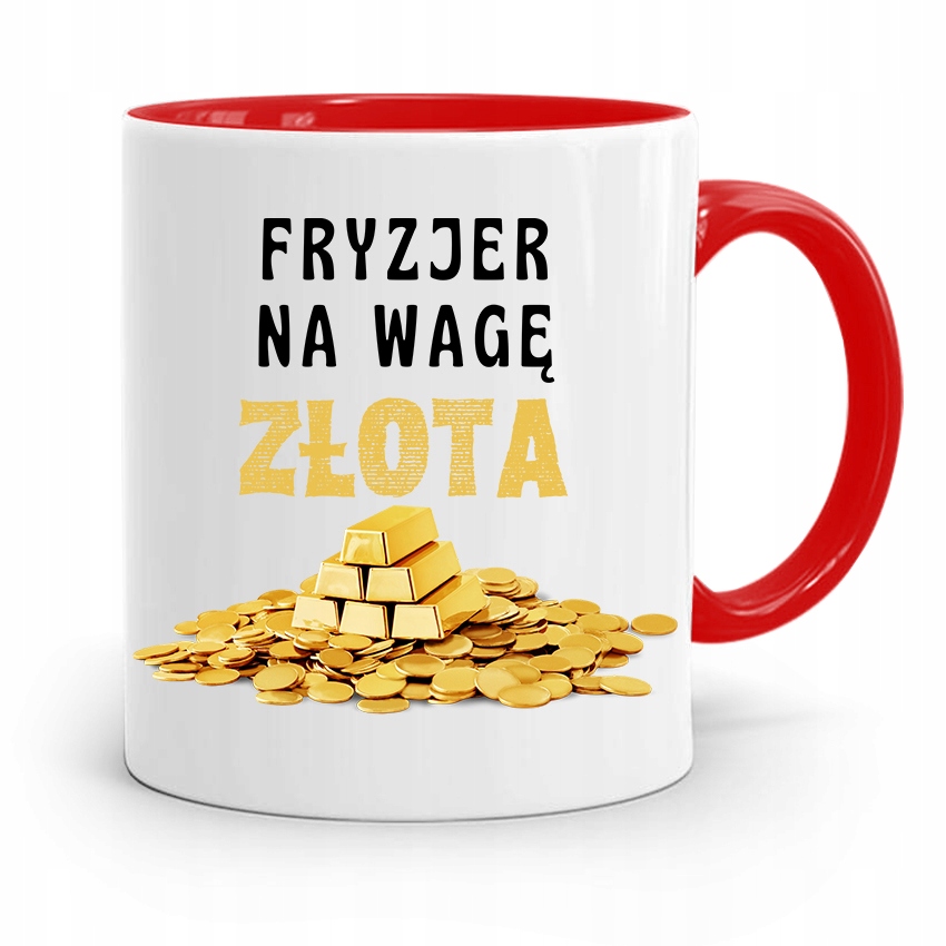 Kubek Czerwony Fryzjerki Fryzjer Na Wagę Złota Z Nadrukiem Ze Zdjęciem