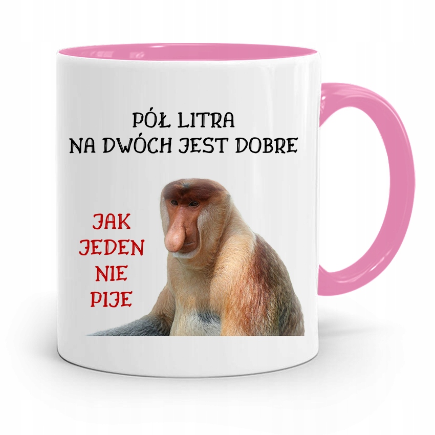 Kubek Różowy Nosacz Janusz Pół Litra Na Dwóch Z Nadrukiem Ze Zdjęciem