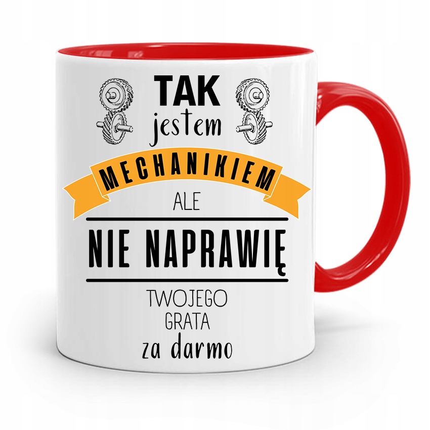 Kubek Czerwony Mechanika Tak Jestem Mechanikiem Z Nadrukiem Ze Zdjęciem