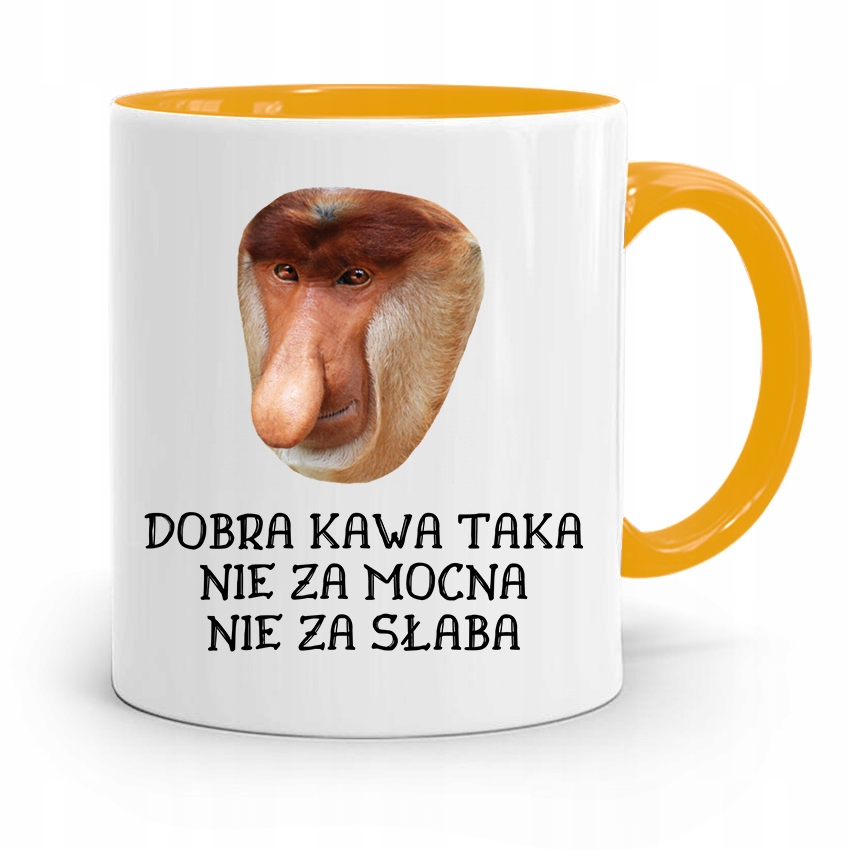 Kubek Żółty Nosacz Janusz Dobra Kawa Prezent Z Nadrukiem Ze Zdjęciem
