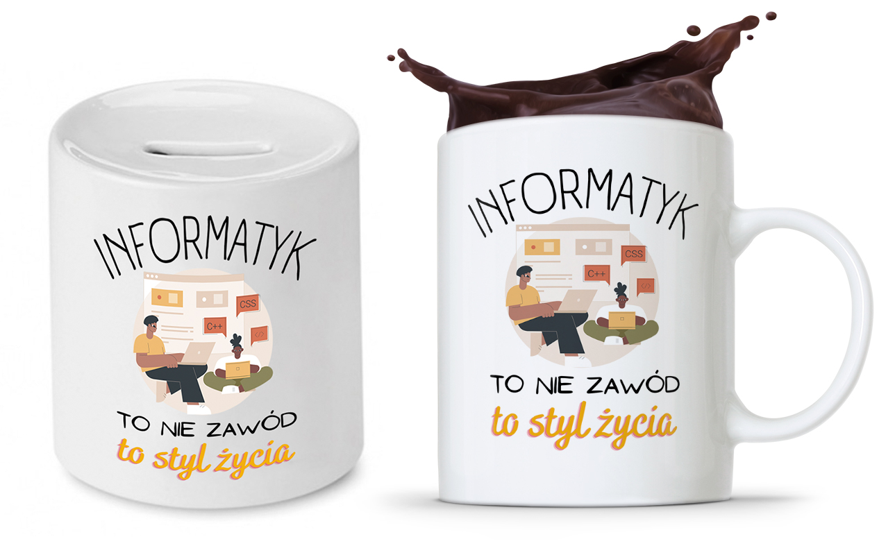 Zestaw Dla Informatyka Prezent Kubek + Skarbonka Z Nadrukiem Ze Zdjęciem