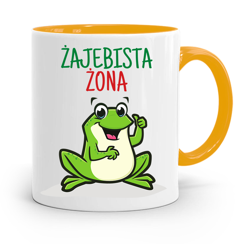 Kubek Żółty Prezent Dla Dziewczyny Żajebista Żona Z Nadrukiem Ze Zdjęciem