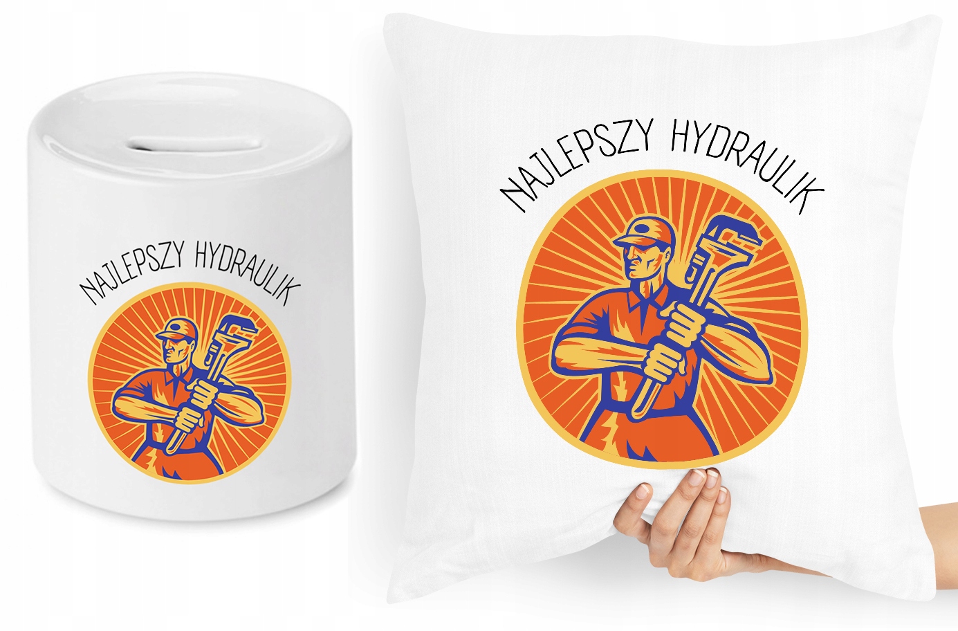 Dla Hydraulika Zestaw Poduszka + Skarbonka Z Nadrukiem Ze Zdjęciem