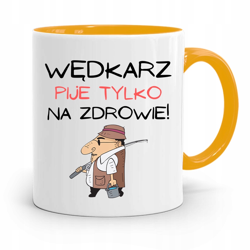 Kubek Żółty Wędkarza Wędkarz Pije Tylko Na Zdrowie Z Nadrukiem Ze Zdjęciem