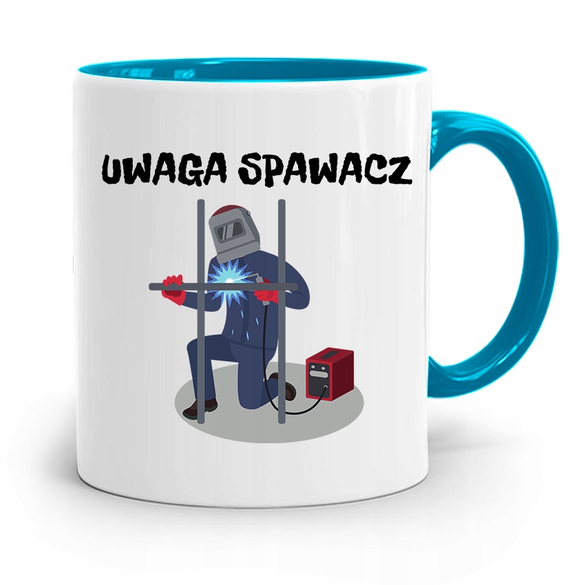 Kubek Błękitny Spawacza Uwaga Spawacz Z Nadrukiem Ze Zdjęciem