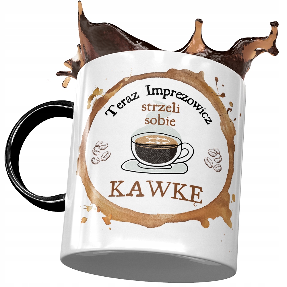 Kubek Czarny Dla Imprezowicza Strzeli Sobie Kawkę Z Nadrukiem Ze Zdjęciem