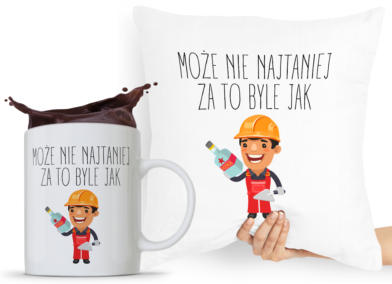 Zestaw Poduszka Kubek Budowlańca Majstra Fachowca Z Nadrukiem Ze Zdjęciem