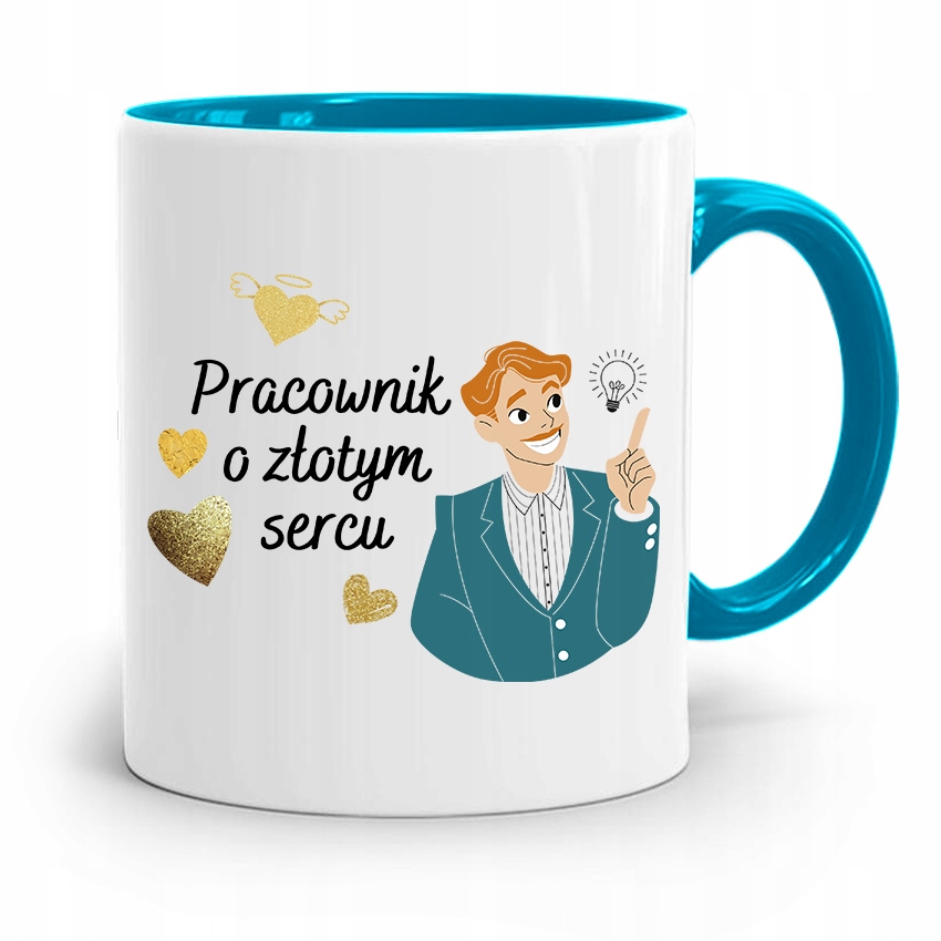 Pracownika Kubek Błękitny O Złotym Sercu Z Nadrukiem Ze Zdjęciem
