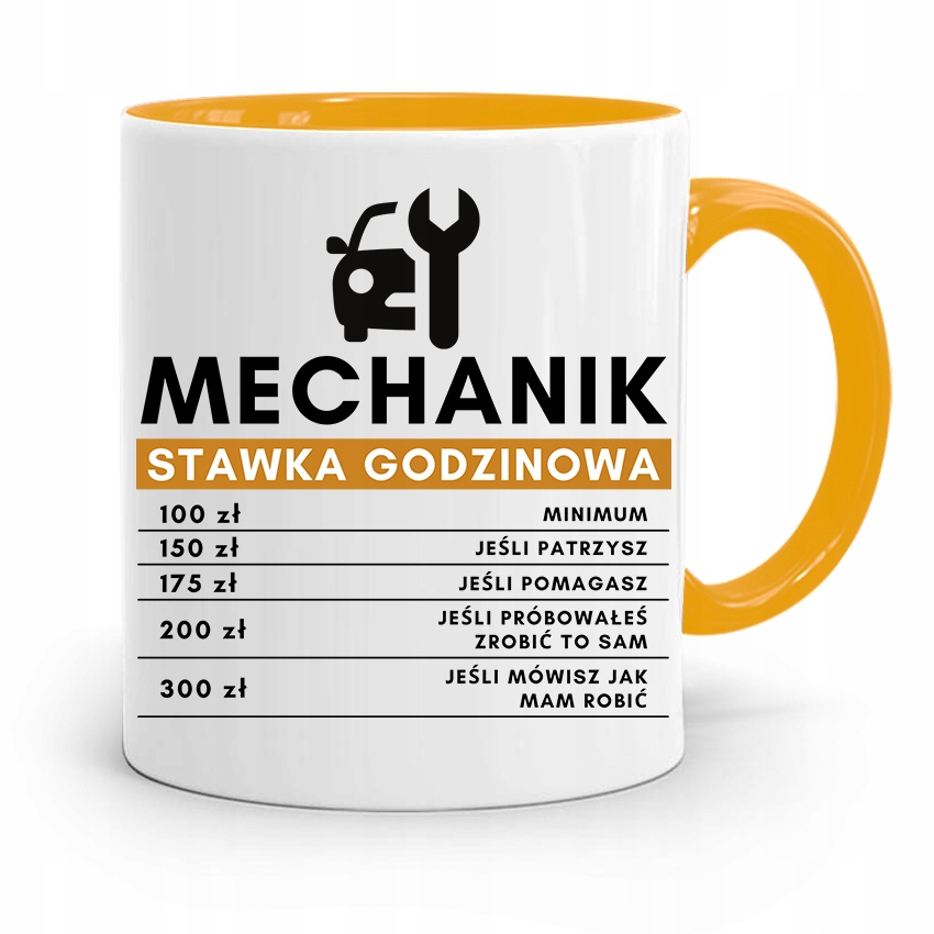 Kubek Żółty Prezent Mechanika Stawka Godzinowa Z Nadrukiem Ze Zdjęciem