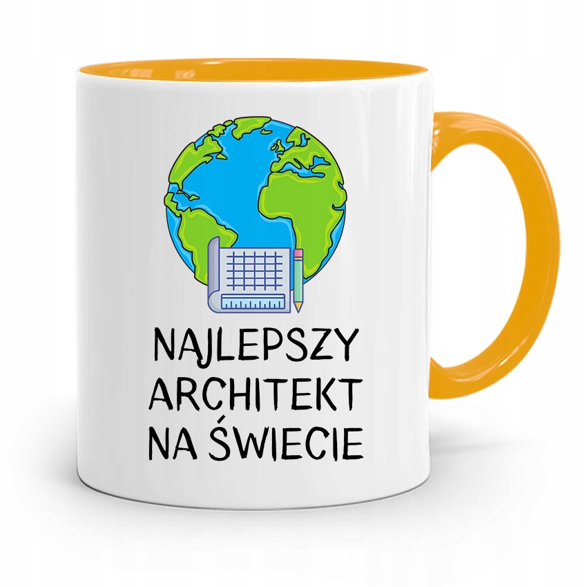 Kubek Żółty Architekta Najlepszy Na Świecie Z Nadrukiem Ze Zdjęciem