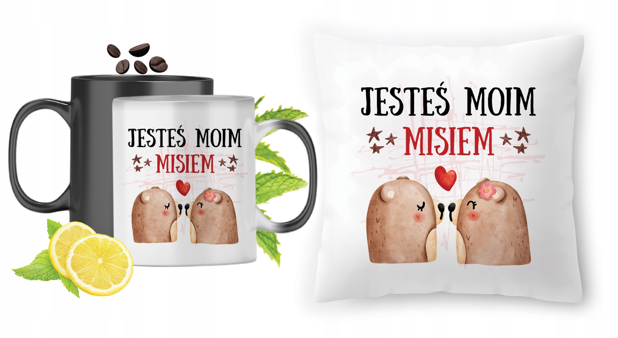 Misie Zestaw Kubek Magiczny + Poduszka Z Nadrukiem Ze Zdjęciem