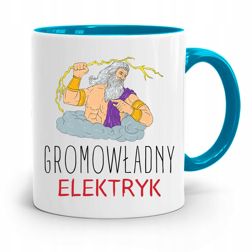 Kubek Błękitny Prezent Dla Gromowładnego Elektryka Z Nadrukiem Ze Zdjęciem