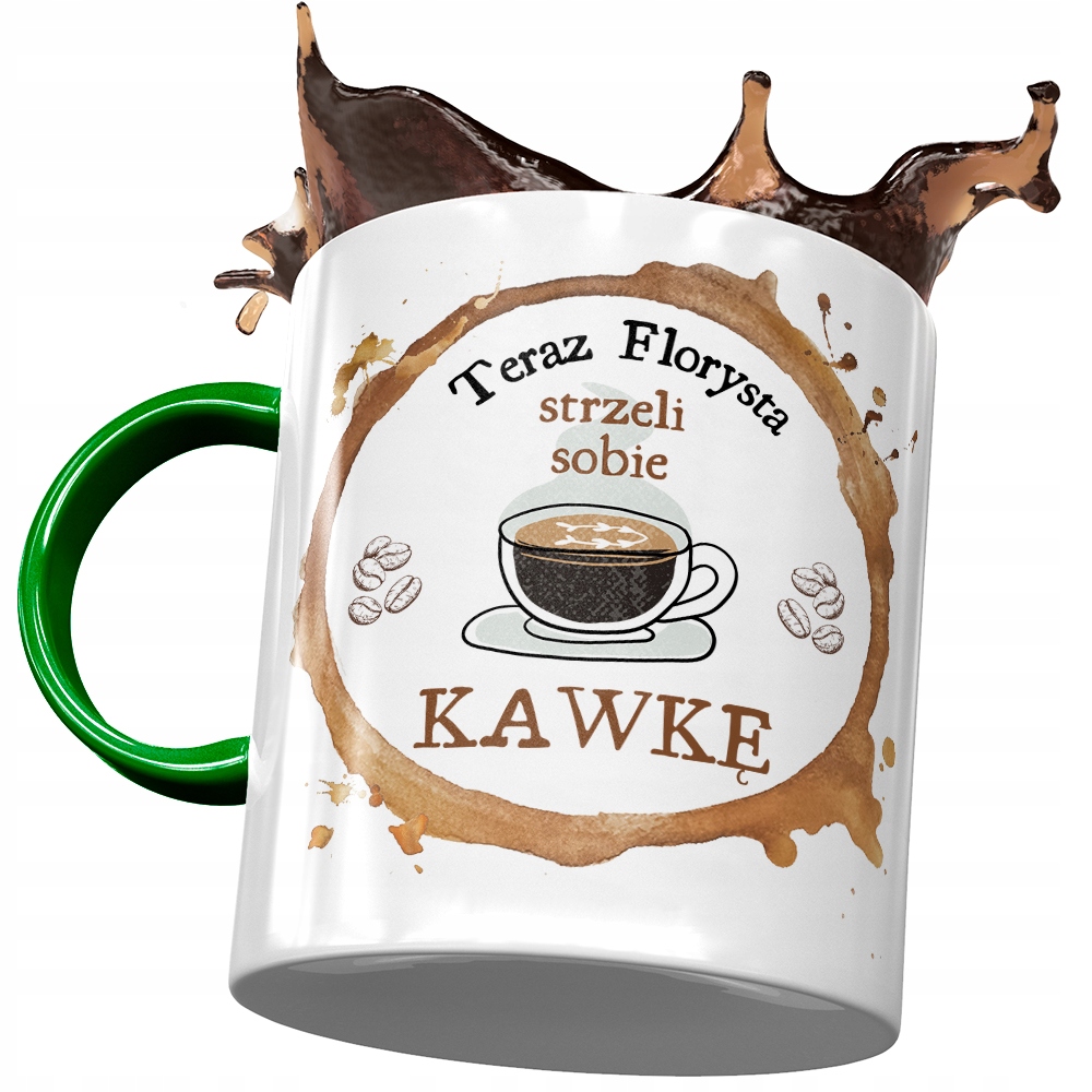 Kubek Zielony Dla Florysty Strzeli Sobie Kawkę Z Nadrukiem Ze Zdjęciem