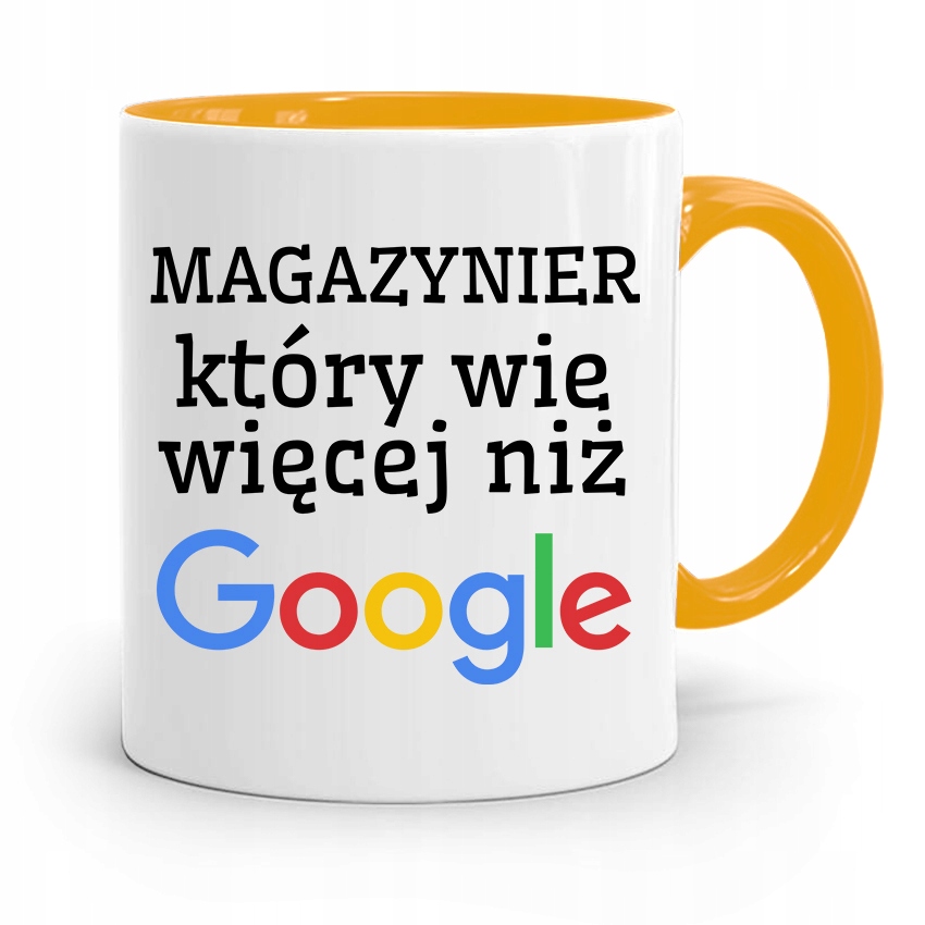 Kubek Żółty Dla Magazyniera Wie Więcej Niż Google Z Nadrukiem Ze Zdjęciem