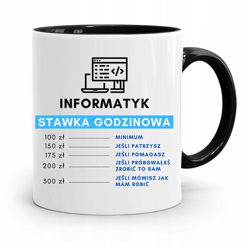 Kubek Czarny Informatyka Programisty Stawka Z Nadrukiem Ze Zdjęciem