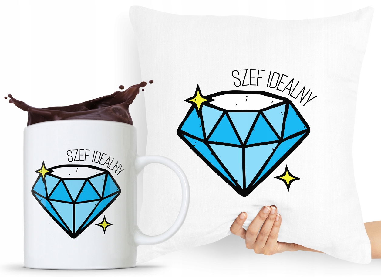Zestaw Poduszka + Kubek Dla Szefa Szefowej Prezent Z Nadrukiem Ze Zdjęciem