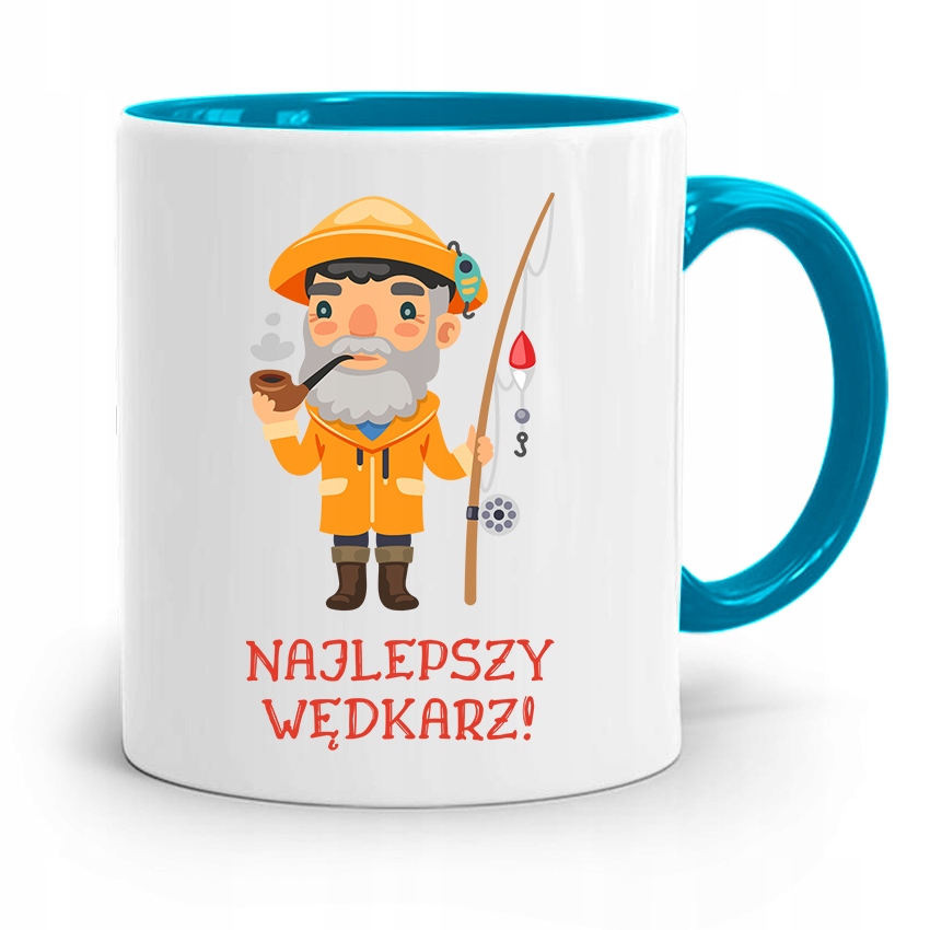 Kubek Błękitny Wędkarza Rybak Najlepszy Wędkarz Z Nadrukiem Ze Zdjęciem