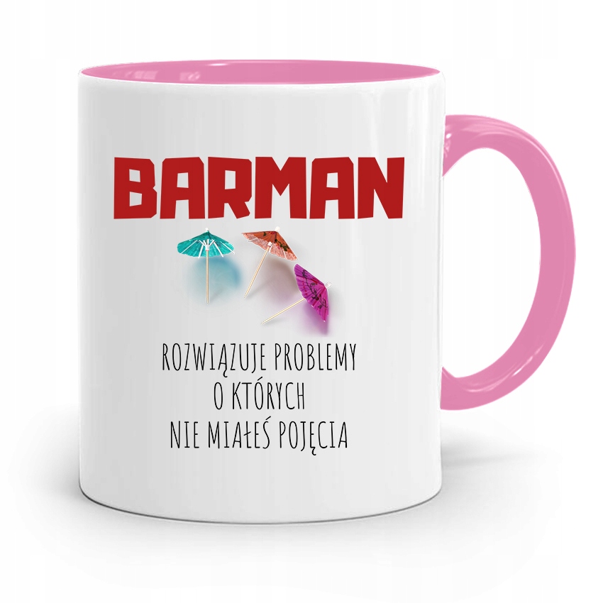 Kubek Różowy Dla Barmana Barmanki Bar Prezent Z Nadrukiem Ze Zdjęciem