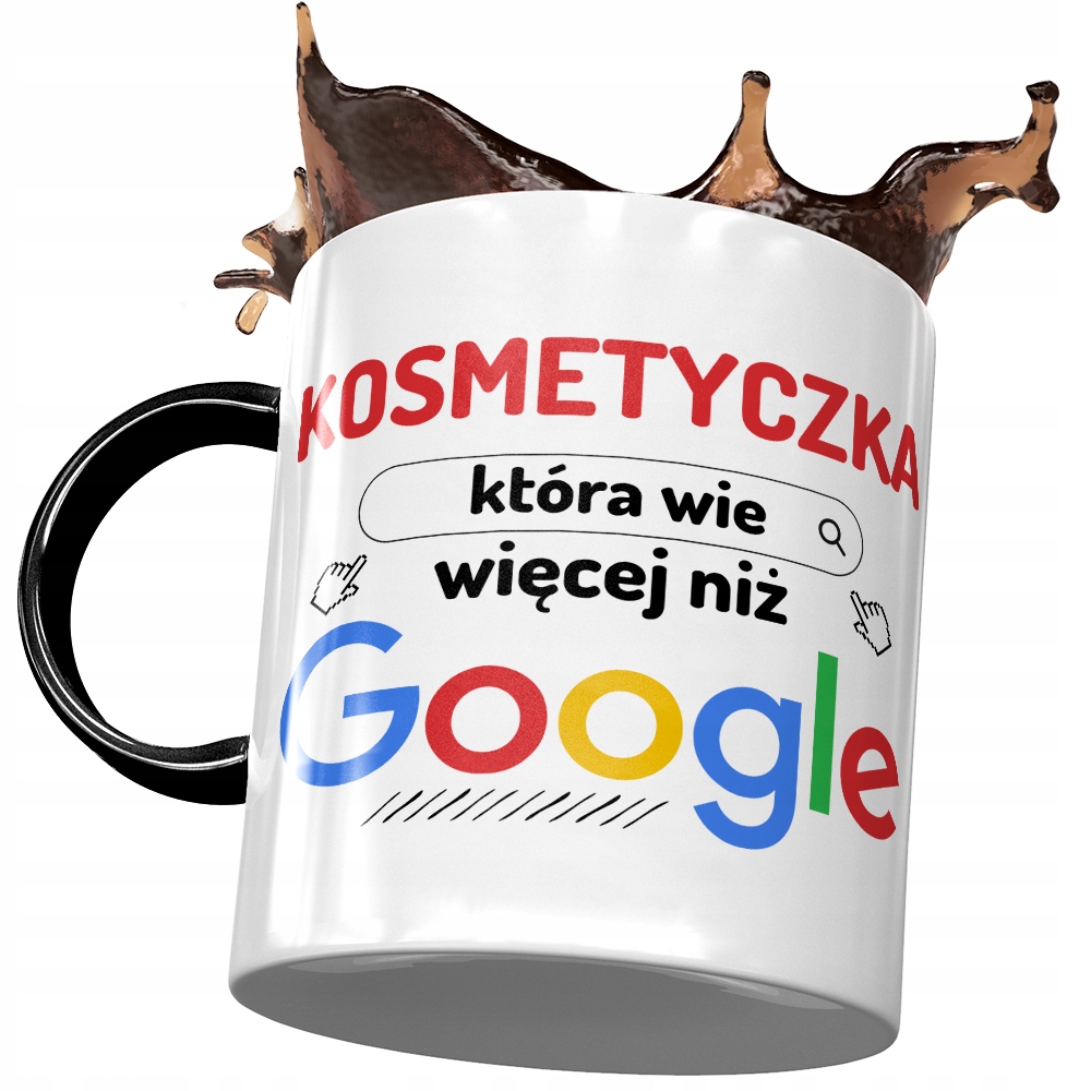 Kubek Czarny Kosmetyczki Wie Więcej Niż Google Z Nadrukiem Ze Zdjęciem