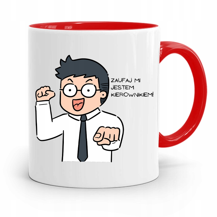 Kubek Czerwony Prezent Dla Kierownika Zaufaj Mi Z Nadrukiem Ze Zdjęciem