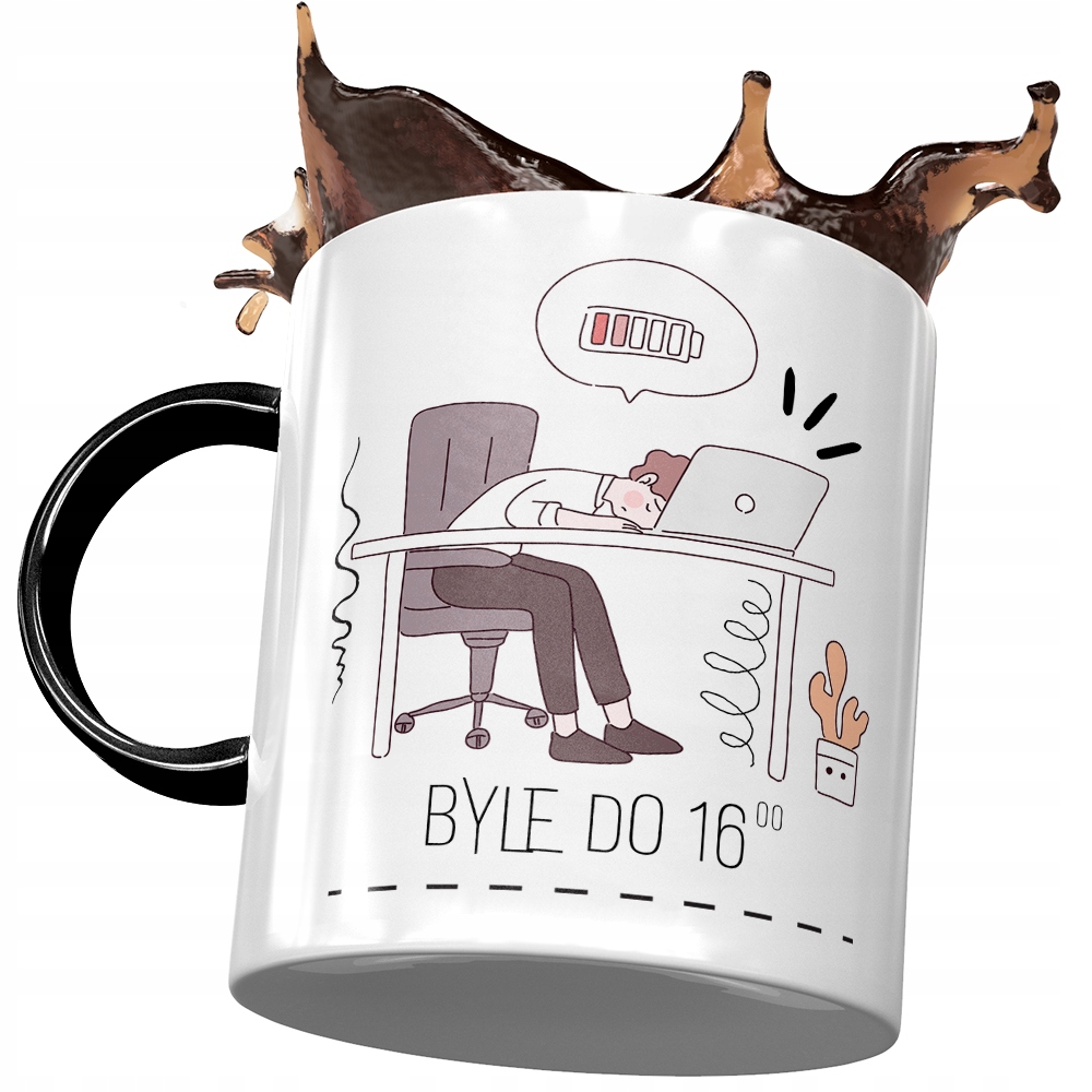 Kubek Czarny Śmieszny Byle Do 16:00 Prezent Z Nadrukiem Ze Zdjęciem