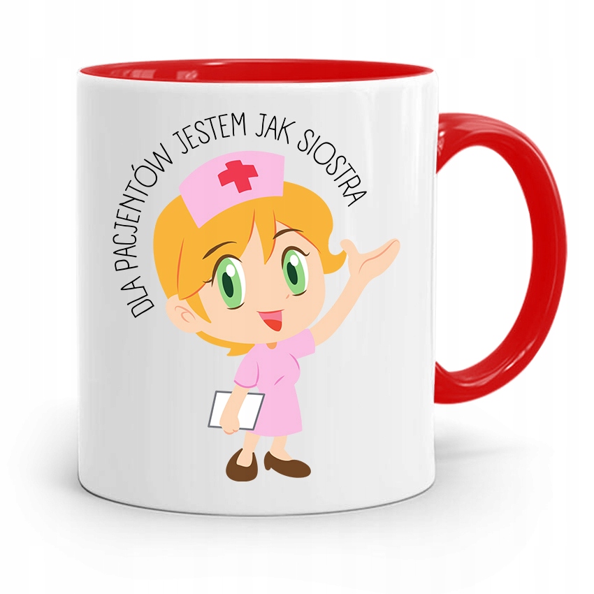 Kubek Czerwony Dla Pielęgniarki Jestem Jak Siostra Z Nadrukiem Ze Zdjęciem