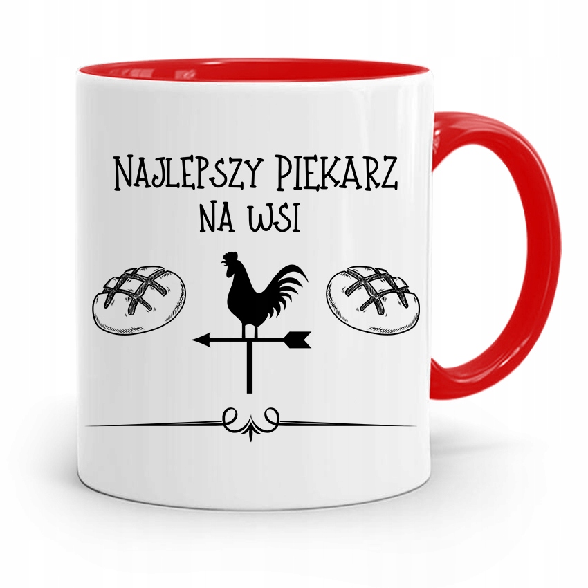 Kubek Czerwony Dla Piekarza Najlpeszy Na Wsi Z Nadrukiem Ze Zdjęciem