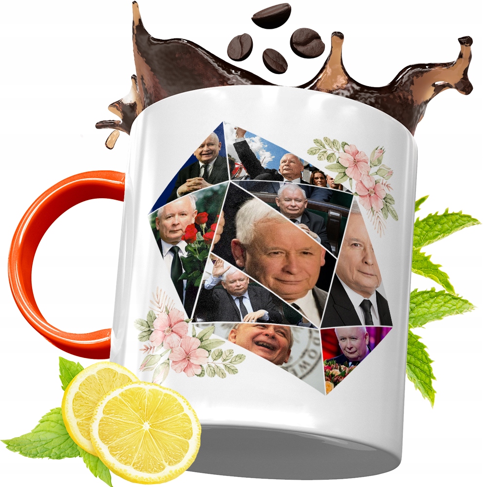 Kubek Pomarańczowy Prezesa Pis Jarosław Kaczyński Z Nadrukiem Ze Zdjęciem