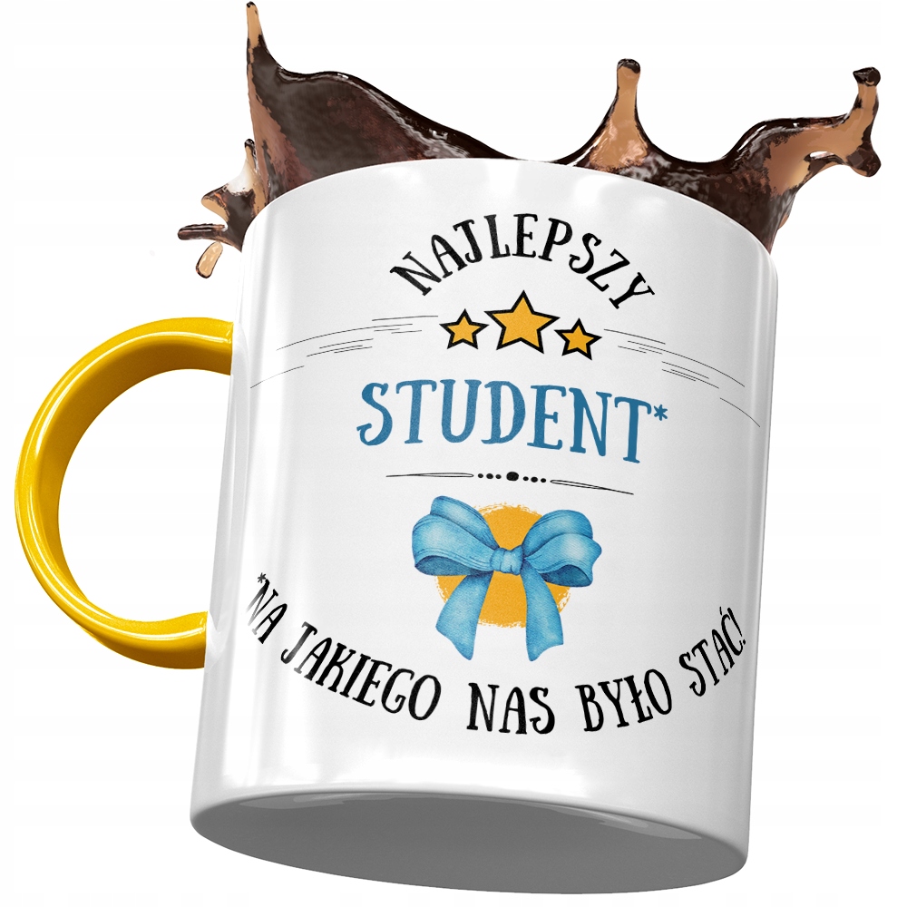 Kubek Żółty Dla Studenta Najlepszy Student Z Nadrukiem Ze Zdjęciem
