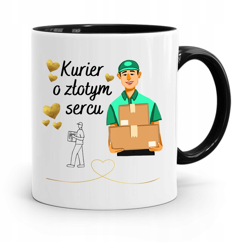 Kubek Czarny Dla Kuriera O Złotym Sercu Prezent Z Nadrukiem Ze Zdjęciem