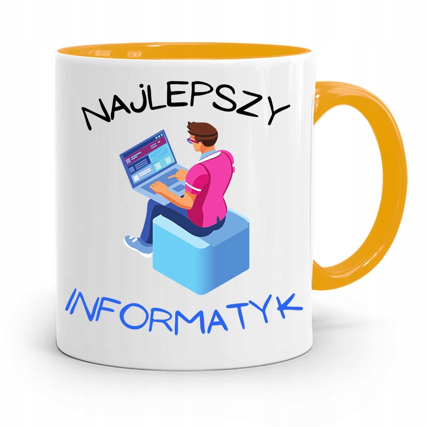 Kubek Żółty Informatyka Programisty Najlepszy Inf Z Nadrukiem Ze Zdjęciem