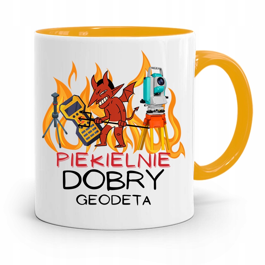 Kubek Żółty Geodety Piekielnie Dobry Geodeta Z Nadrukiem Ze Zdjęciem