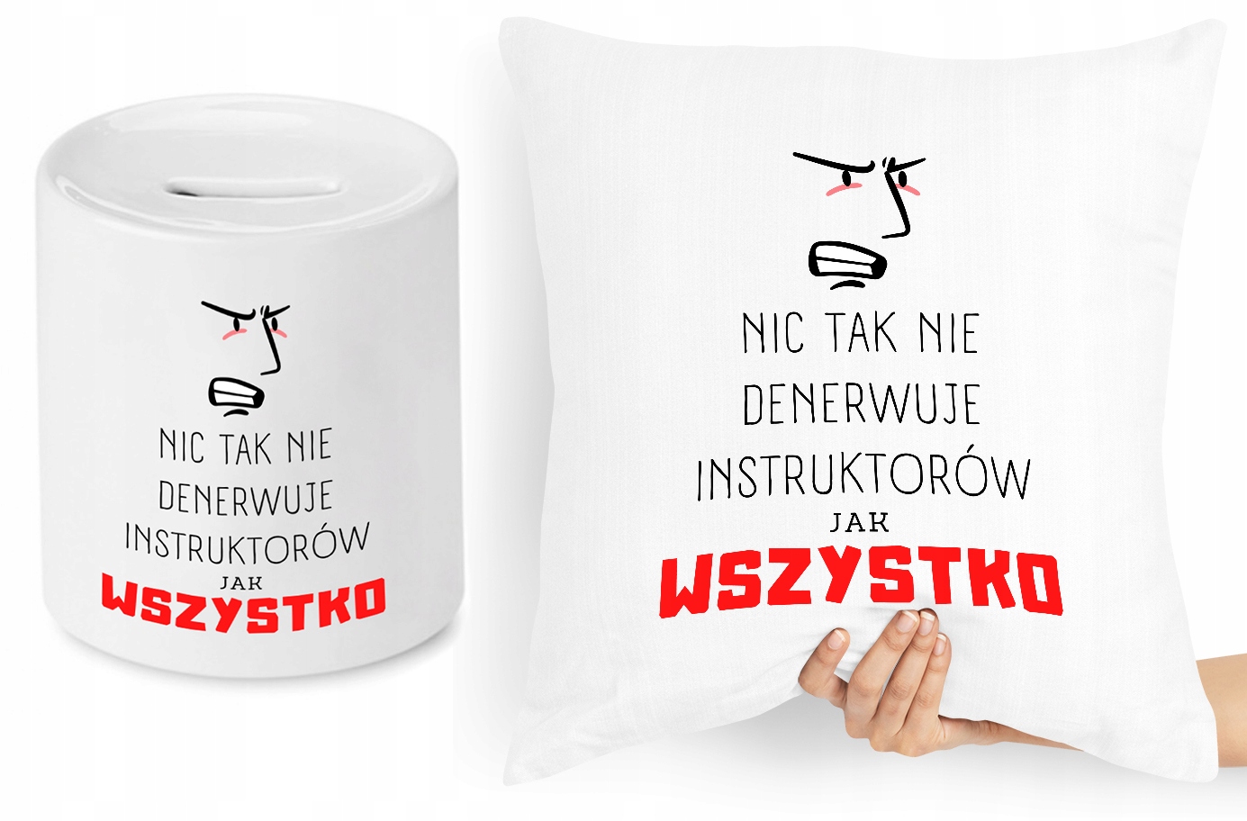 Dla Instruktora Zestaw Poduszka + Skarbonka Z Nadrukiem Ze Zdjęciem