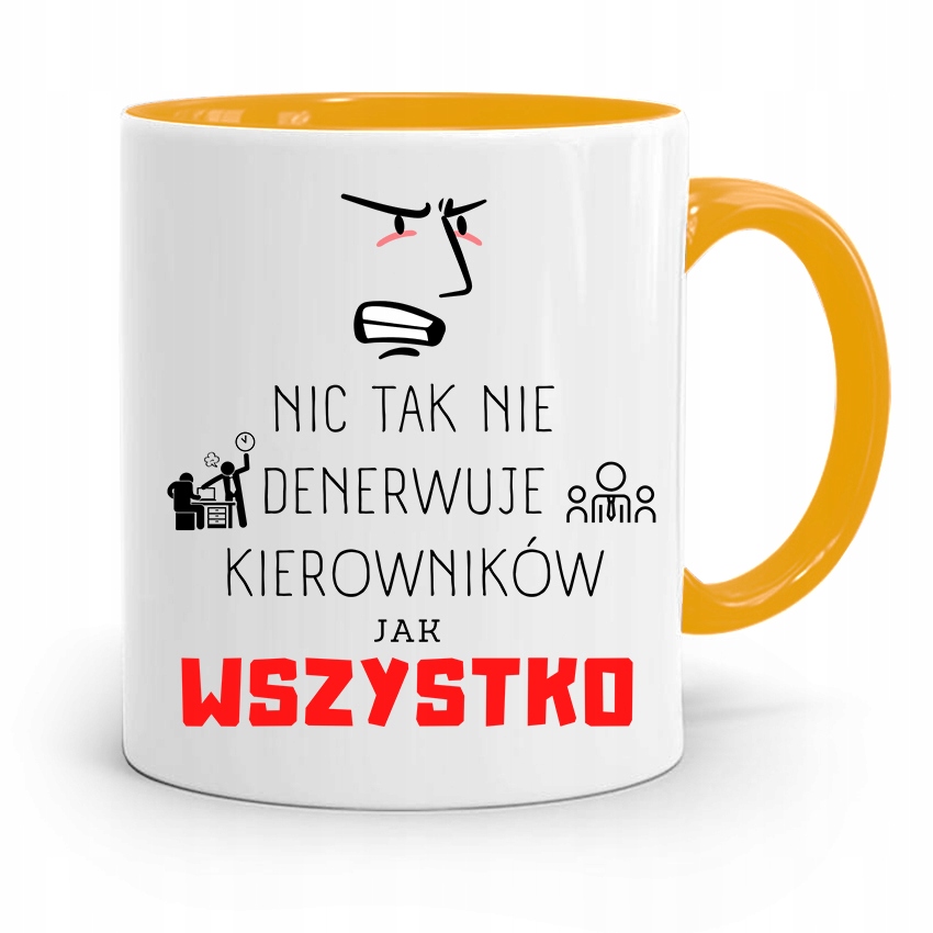 Kubek Żółty Dla Kierownika Wszystko Denerwuje Z Nadrukiem Ze Zdjęciem