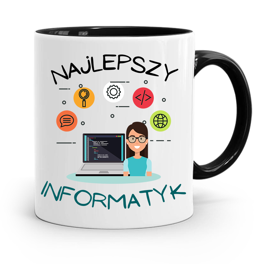 Kubek Czarny Informatyka Programisty Najlepszy Inf Z Nadrukiem Ze Zdjęciem