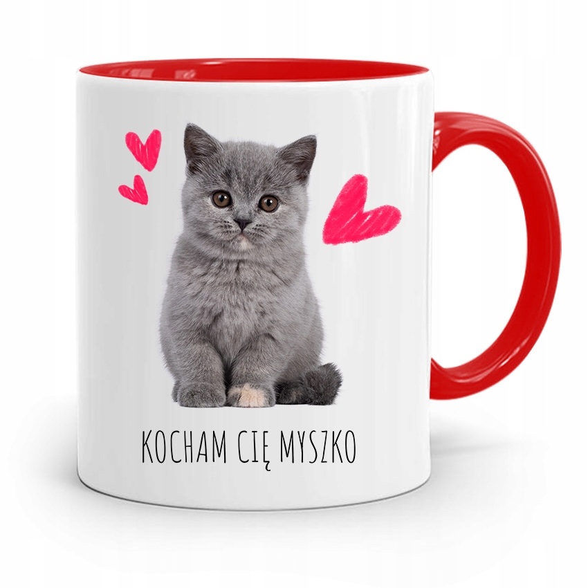 Kubek Czerwony Na Walentynki Kocham Cię Myszko Z Nadrukiem Ze Zdjęciem
