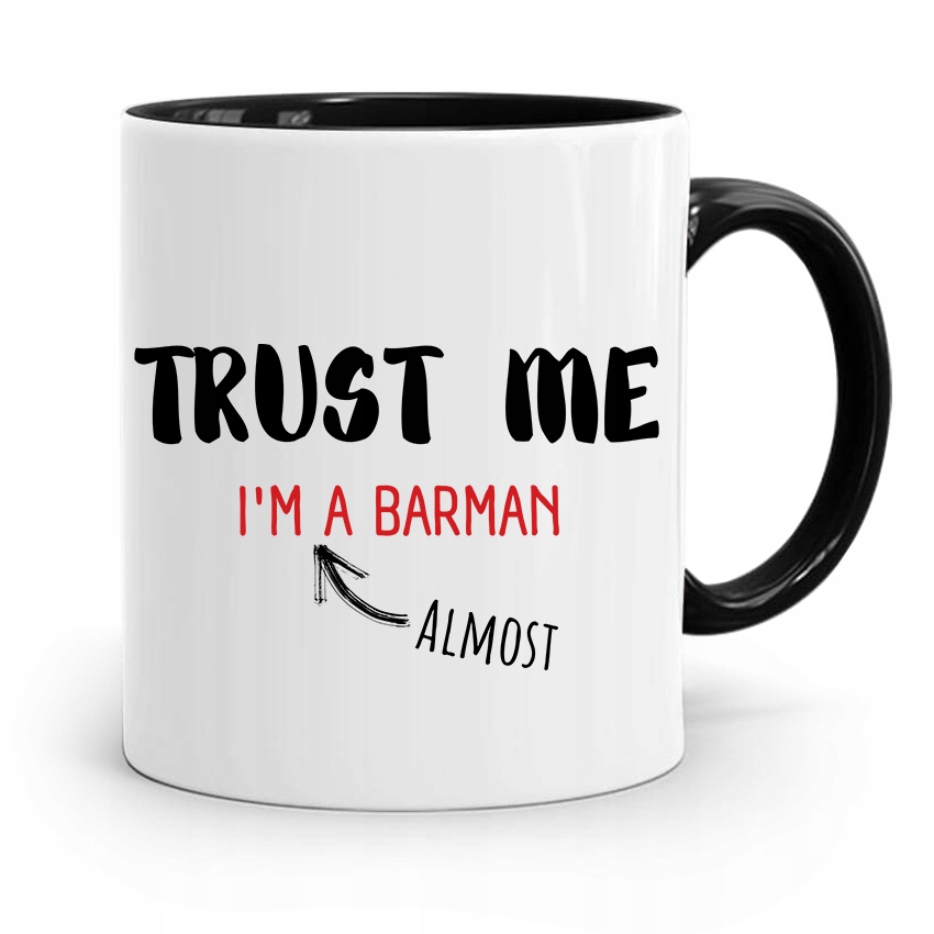 Kubek Czarny Barmana Trust Me Im A Barman! Prezent Z Nadrukiem Ze Zdjęciem