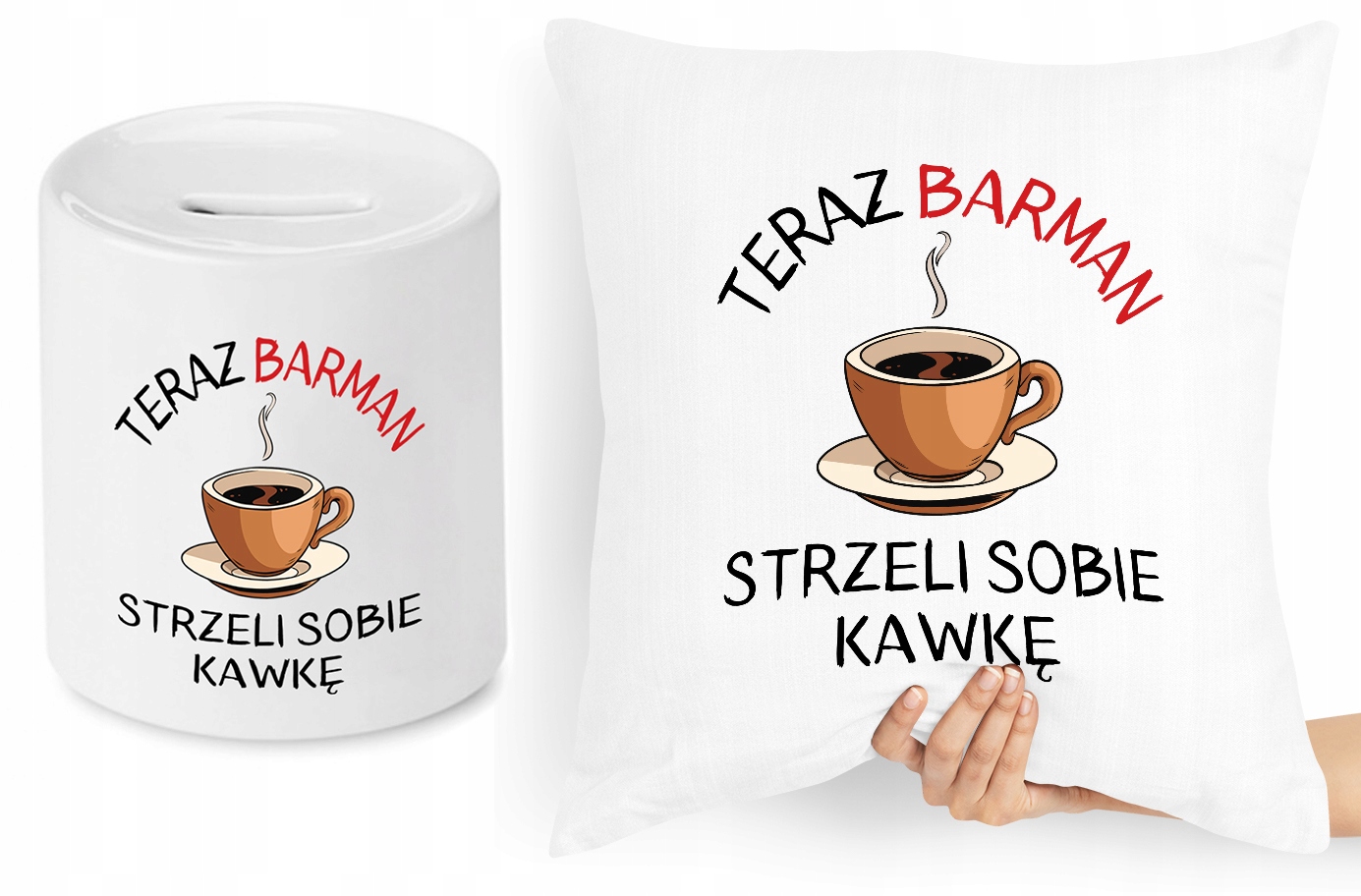 Dla Barmana Zestaw Poduszka + Skarbonka Prezent Z Nadrukiem Ze Zdjęciem