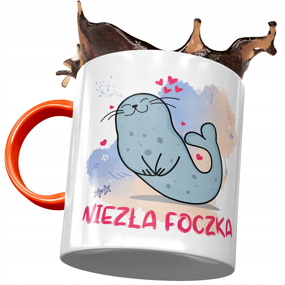 Kubek Pomarańczowy Śmieszny Zabawny Niezła Foczka Z Nadrukiem Ze Zdjęciem
