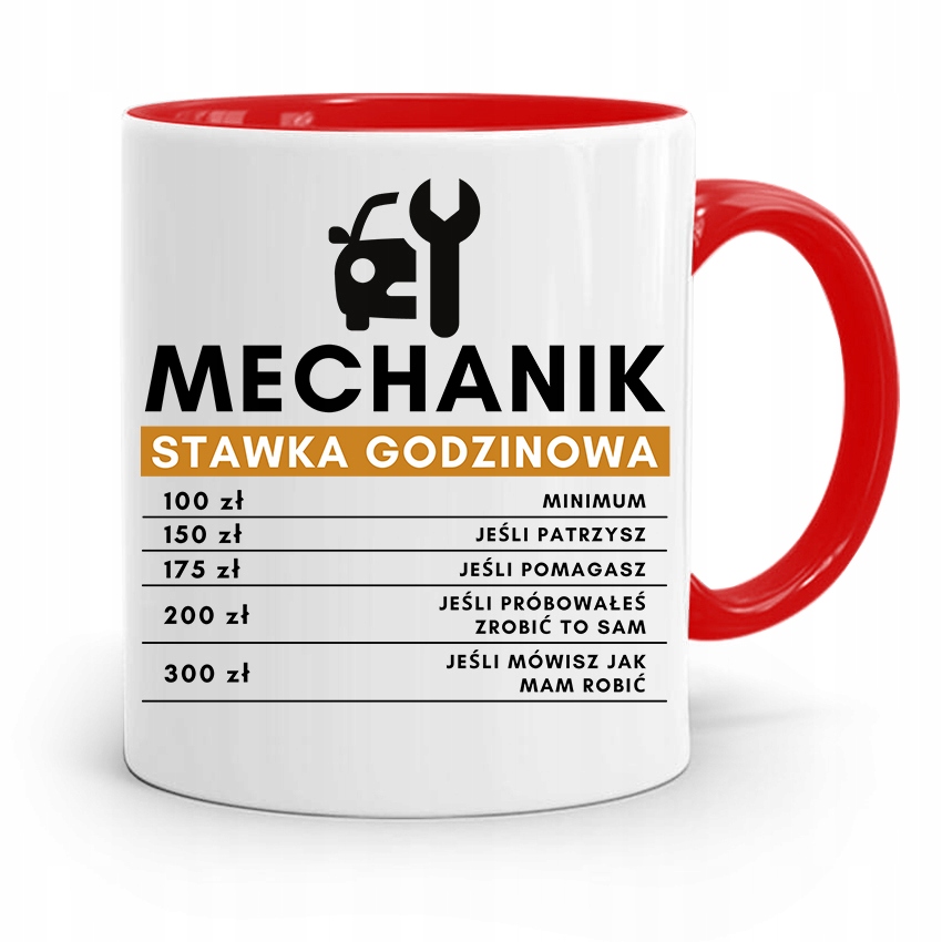 Kubek Czerwony Dla Mechanika Stawka Godzinowa Z Nadrukiem Ze Zdjęciem