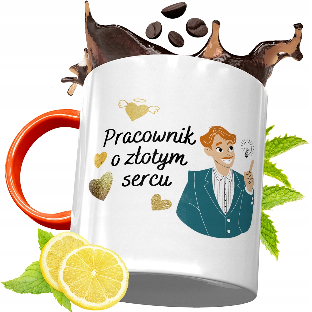 Kubek Pomarańczowy Dla Pracownika Prezent Z Nadrukiem Ze Zdjęciem