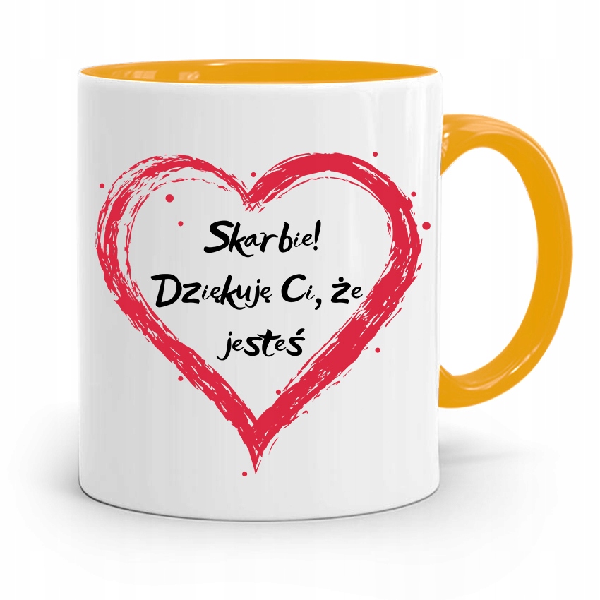 Kubek Żółty Na Walentynki Skarbie Dziękuje Cie Z Nadrukiem Ze Zdjęciem