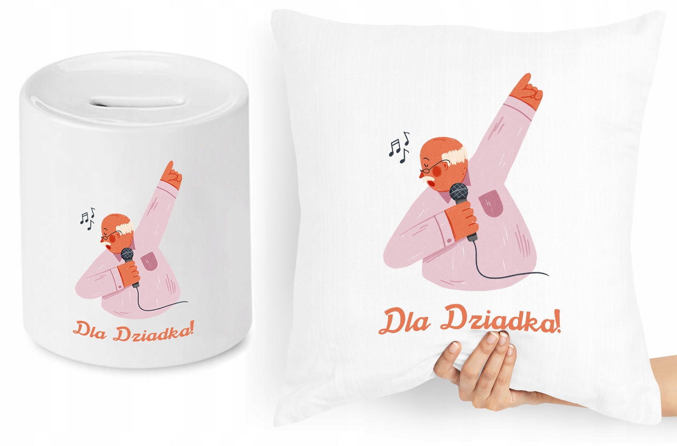 Dla Dziadka Zestaw Poduszka + Skarbonka Prezent Z Nadrukiem Ze Zdjęciem